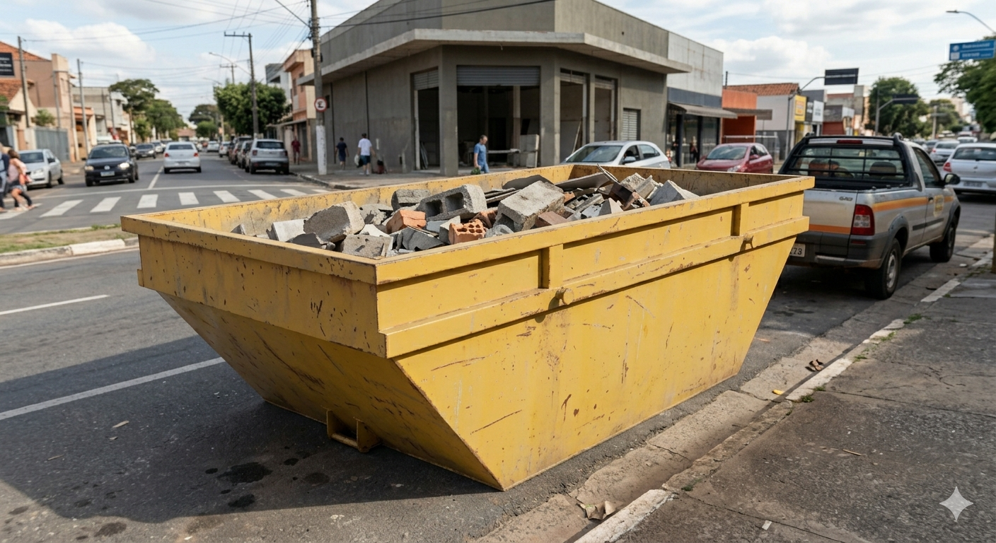 Caçamba de 5 metros cúbicos (Padrão) com terra e concreto